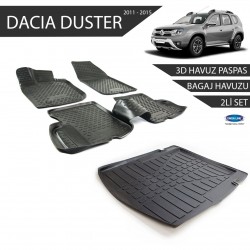 Dacia Duster 3D Havuz Paspas + 3D Bagaj Havuzu 2li Set Siyah 2011-2015